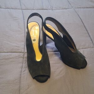 Sz 9 Jessica Simpson suede open toe heel pumps